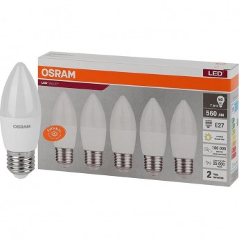 Лампа светодиодная LED OSRAM VALUE LVCLB60 7SW/830 7Вт E27 230В 2х5 RU (уп.5шт)